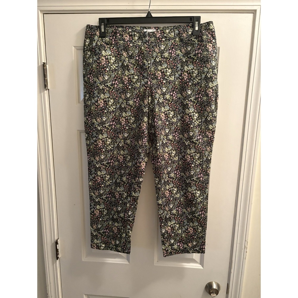 J Jill Floral Chino Pants 14 Petite Cropped Cotton Stretch Botanical Garden